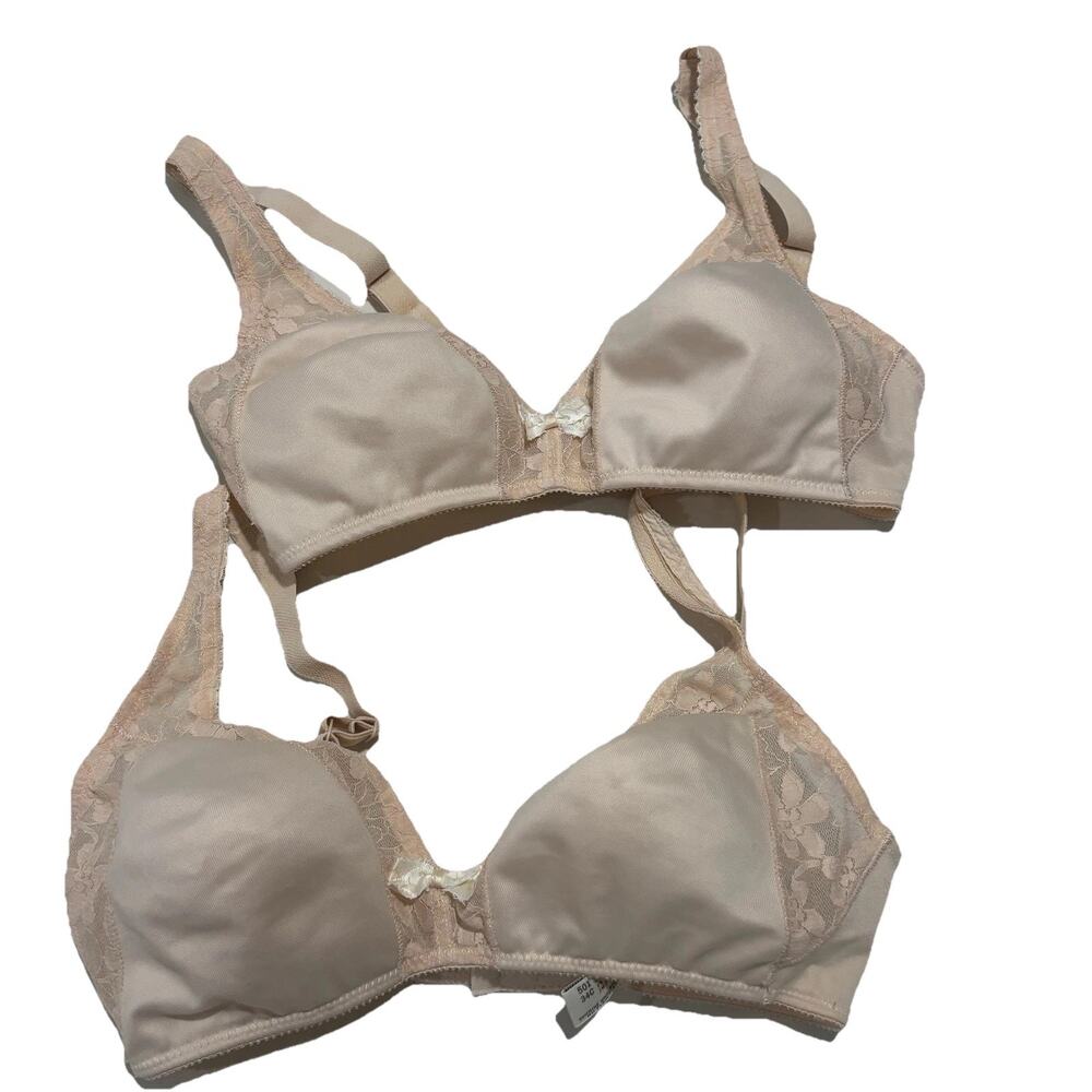 2 VINTAGE Givenchy Underdressings Size 34C Bras Lace Nylon Blend Beige Bow Front - Picture 7 of 7